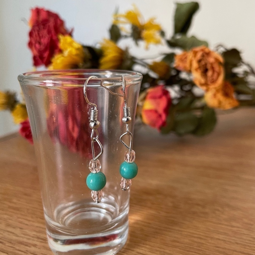 Aqua Rose Beaded Earrings